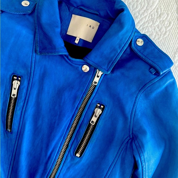 π₯ IRO Blue Leather Biker Jacket π₯ - Picture 4 of 16